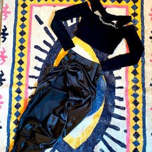 Black Silk High Slit Skirt (size M)